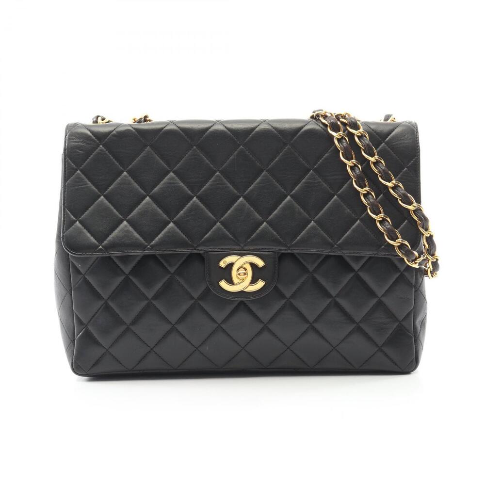 Chanel Matelasse Single Flap Shoulder Bag Lambskin Leather Black